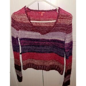 Bongo Striped V‎ Neck Sparkle Knit Sweater Size S Y2K